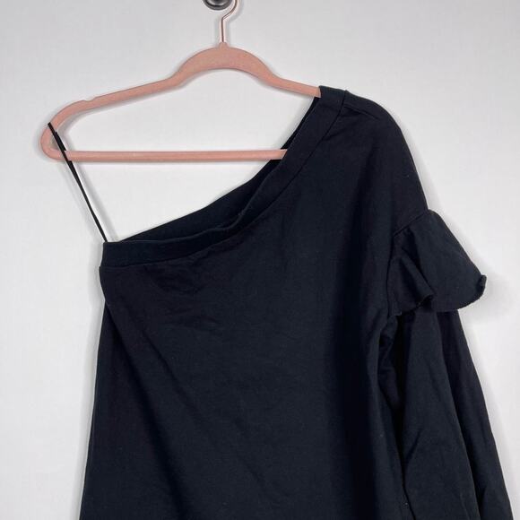 2/$30 ZARA One Shoulder Jumper Sweater Small Black Ruffle Balloon Sleeve #6152 - Picture 4 of 16